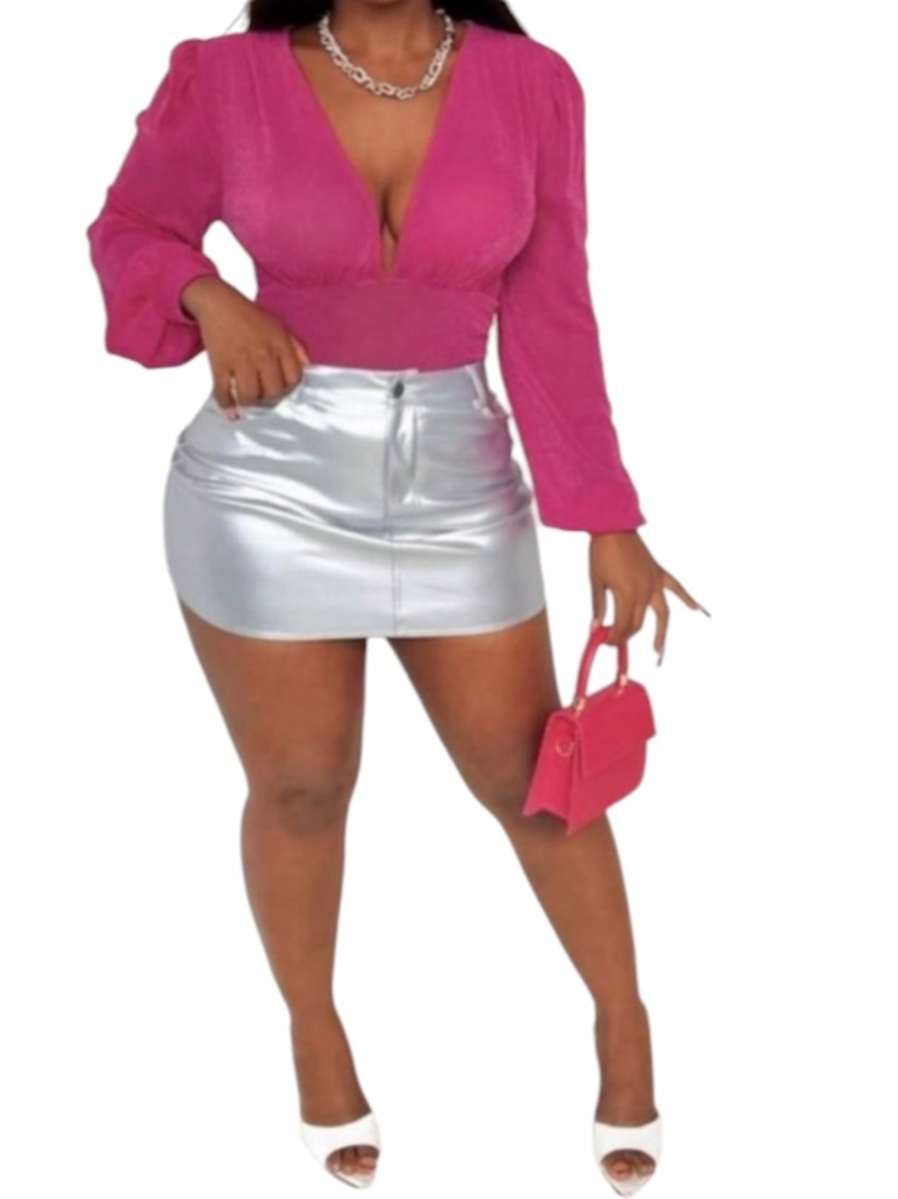 SHEIN Slayr Deep V-Neck Lantern Sleeve Bodysuit size XS new without tag